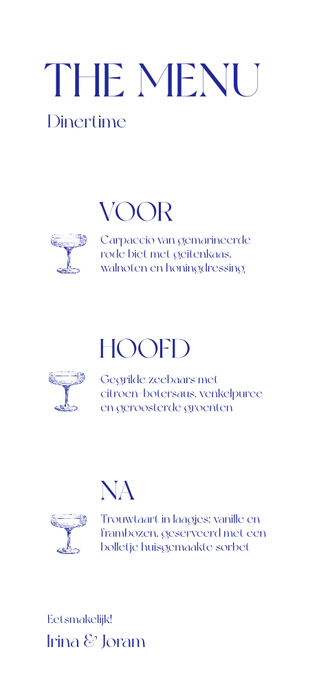 Trend menukaart met champagneglazen