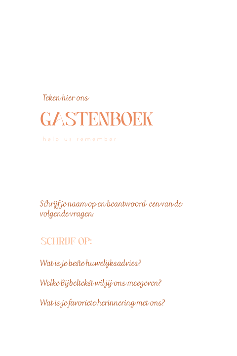 Modern bordje bij gastenboek