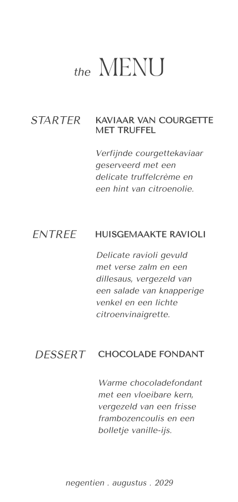 Moderne menukaart bruiloft