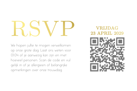 Stijlvol RSVP-kaartje bruiloft met goudfolie