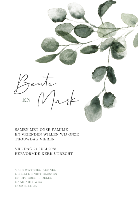 Botanische trouwkaart met blaadjes