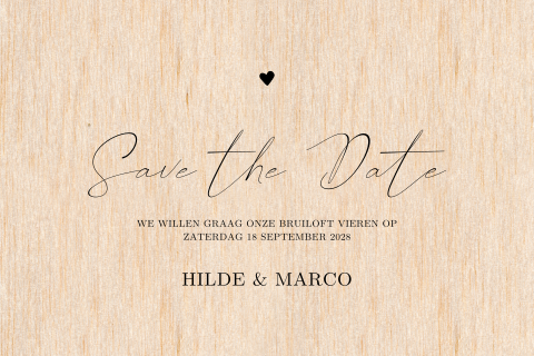Houten Save the Date kaart met hartje