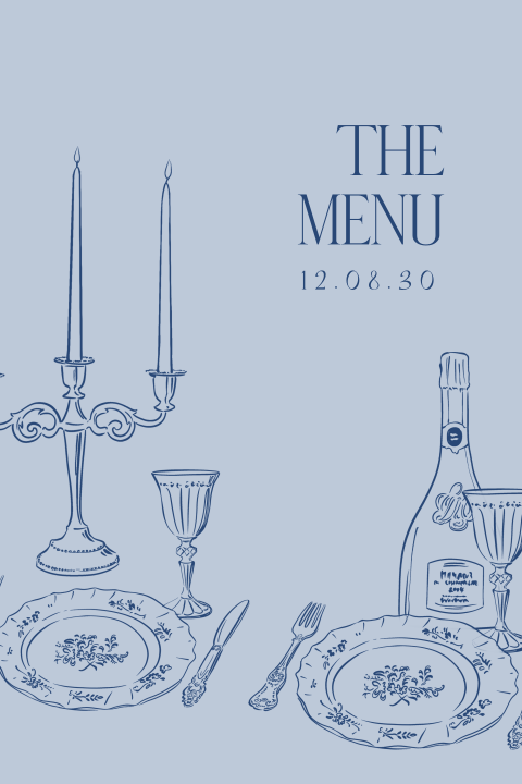 Vintage menukaart bruiloft met tafelsetting