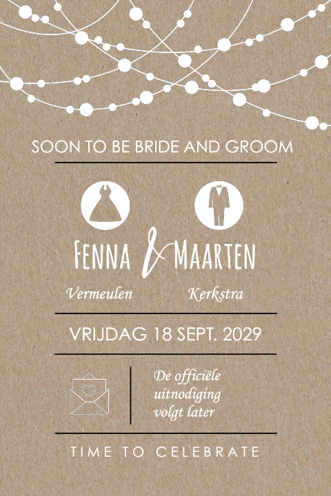 Save the Date kaart op kraft en lampjes