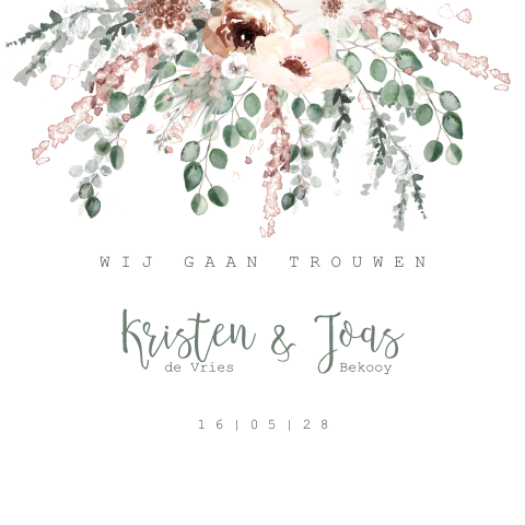 Bohemian trouwkaart met veel kleurrijke bloemen