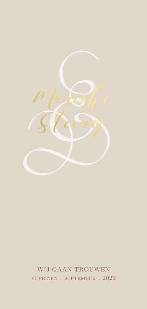 Klassieke trouwkaart in kleur met goudfolie