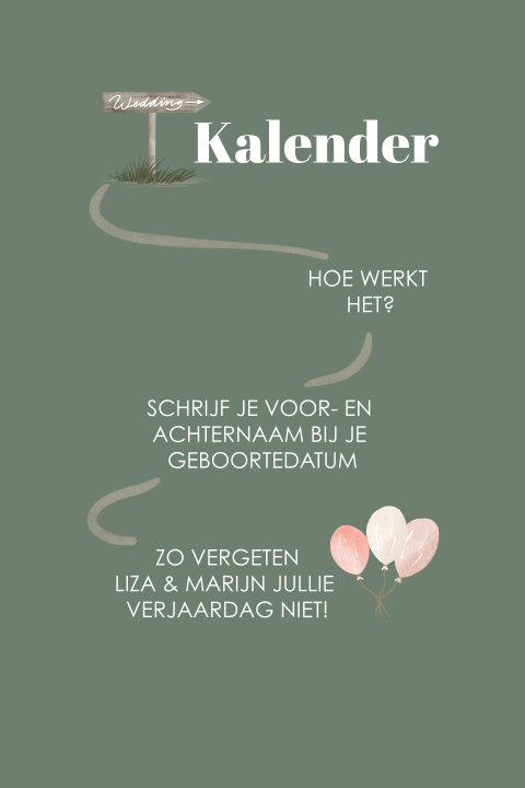 Bordje bij gastenboek kalender met icoontjes
