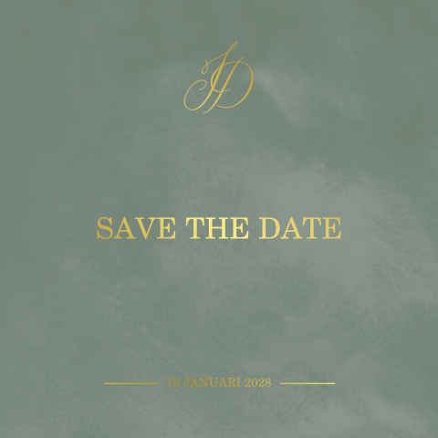 Donkergroene Save the Date kaart met goudfolie
