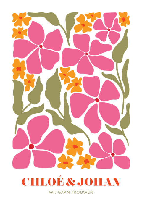 Moderne trouwkaart met kleurrijke bloemen