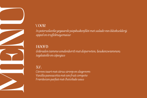 Liggende menukaart voor bruiloft