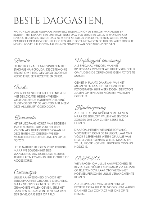 Inlegvel bij trouwkaart voor extra informatie