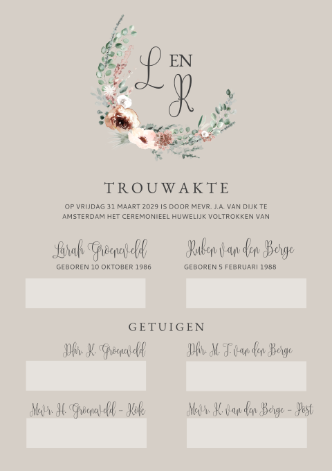 Trouwakte bij set vintage bohemian