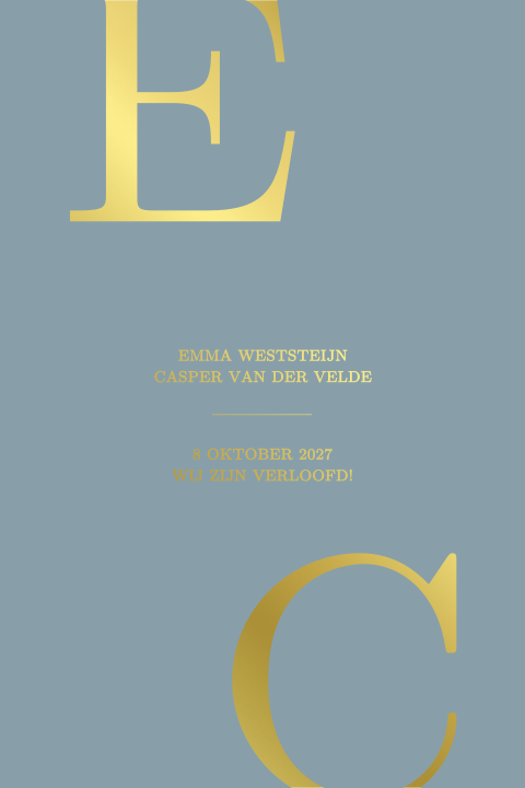 Moderne verlovingskaart met initialen in goudfolie