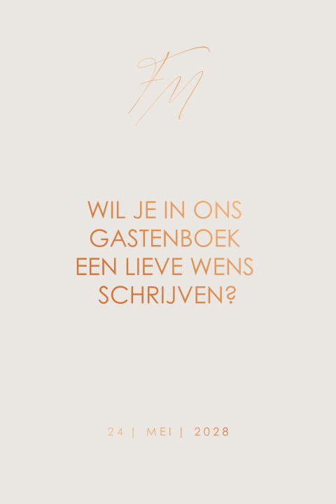 Bordje bij stijlvol gastenboek Natural Copper