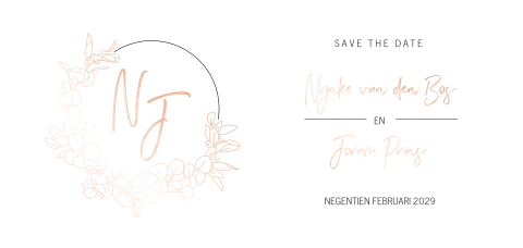 Save the Date kaart met roségoudfolie en kransje