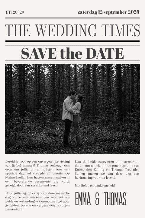 Vintage Save the Date krantenartikel