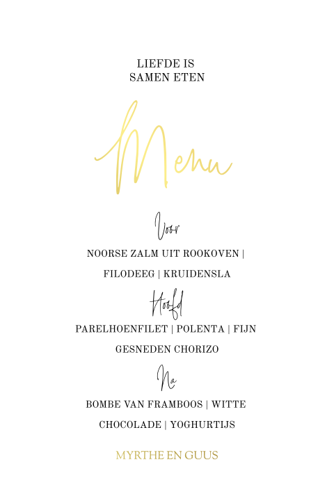 Stijlvolle menukaart met goudfolie