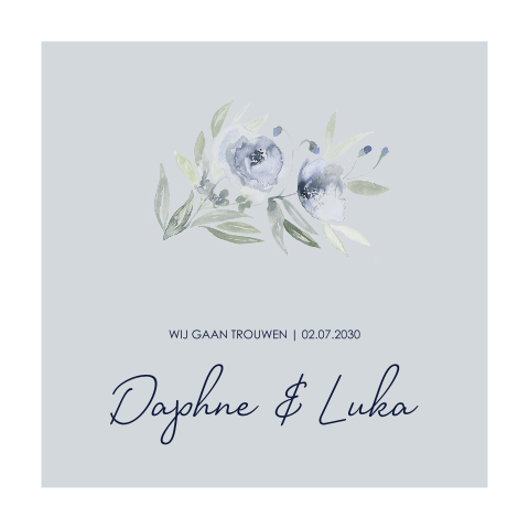 Bruiloft uitnodiging met blauwe bloemen