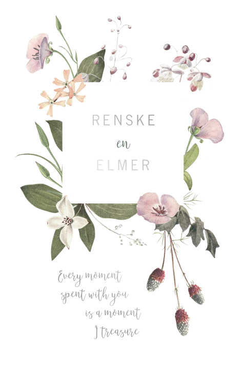 Trouwkaart bloemen met uniek ontwerp