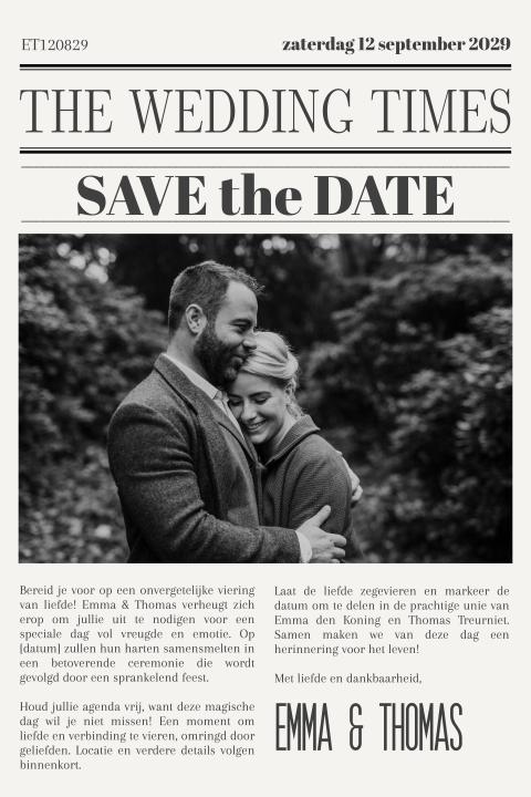 Vintage Save the Date krantenartikel
