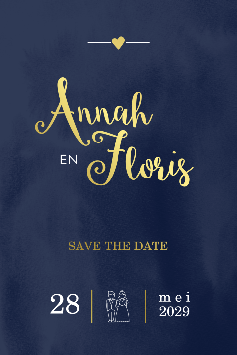 Save the Date kaart - donker blauw met goudfolie
