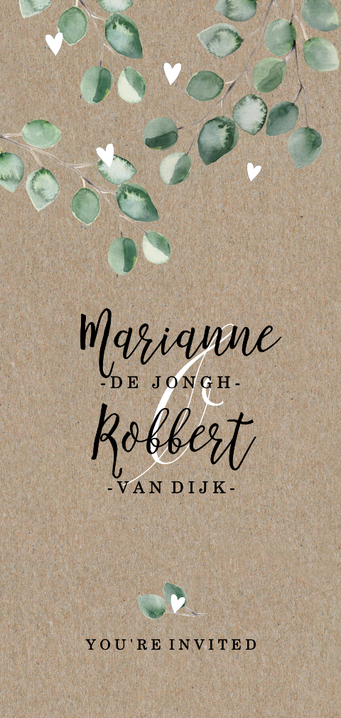 Botanische trouwkaart op kraftpapier