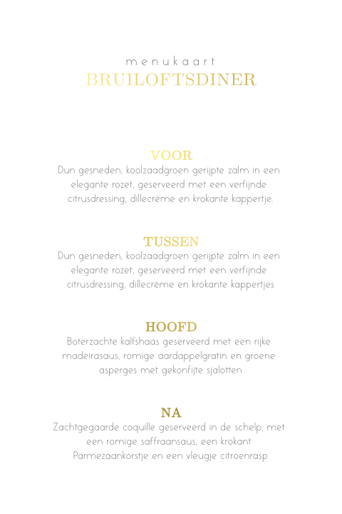 Klassieke menukaart met goudfolie