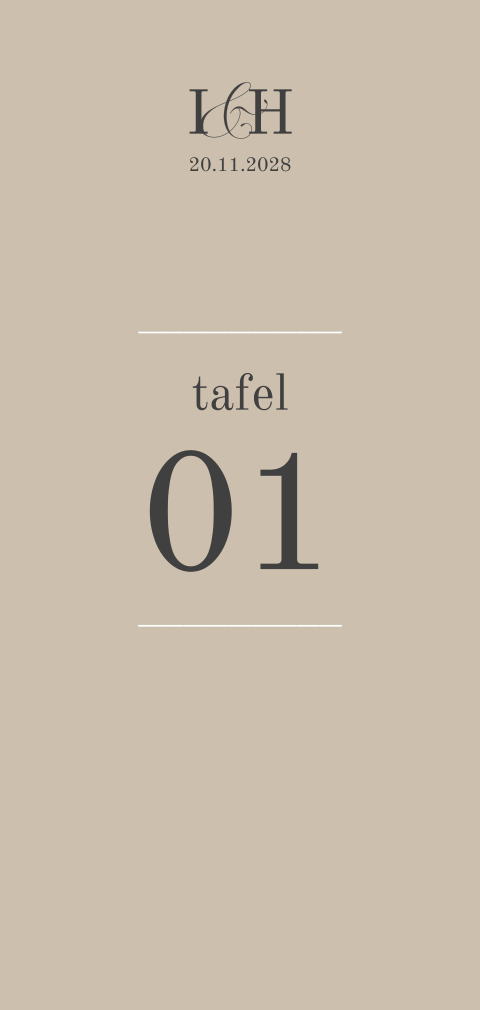 Stijlvol tafelnummer in taupe met logo