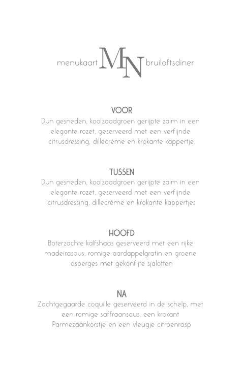 Stijlvollle menukaart met strik (optie)