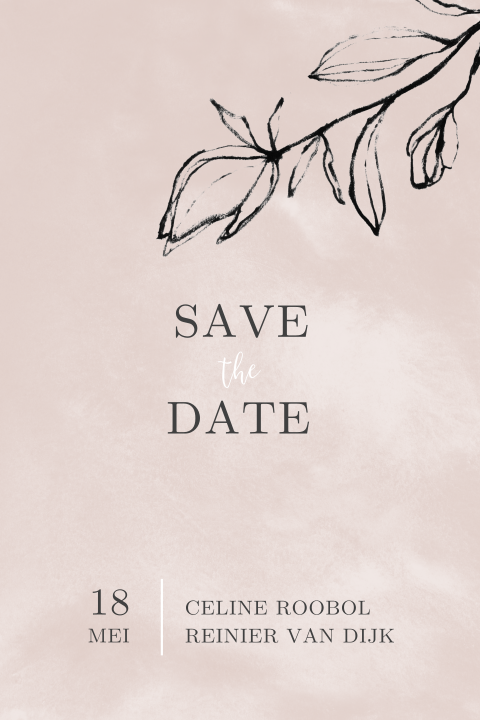 Save the Date kaart met takje in minimalistische stijl