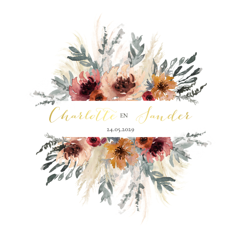 Romantische trouwkaart bloemen en goudfolie