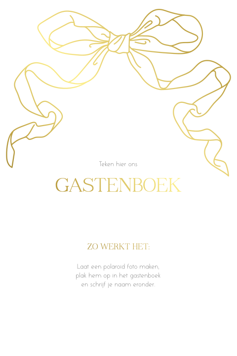 Klassiek bordje met strik en goudfolie bij gastenboek