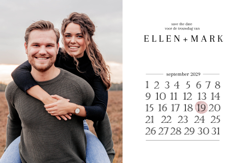 Save the Date uitnodiging klassiek met kalender