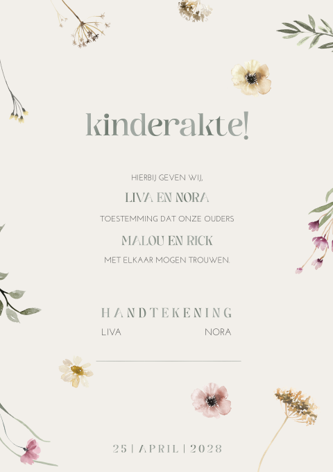 Romantische kinderakte met bloemetjes en hoogglans