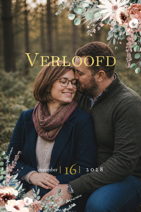 Bohemian verlovingskaart met goudfolie en foto