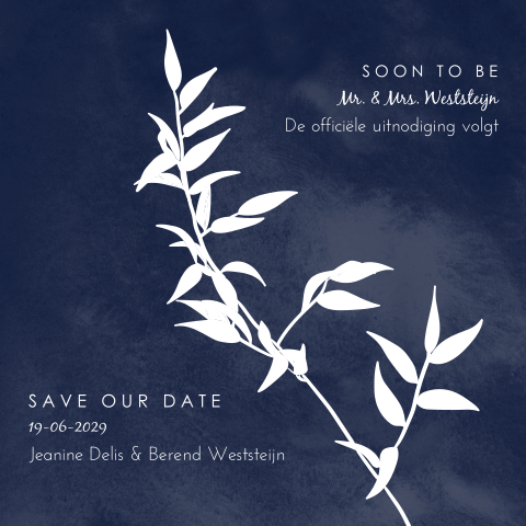 Moderne Save the Date kaart met een takje