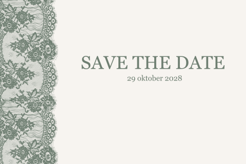 Vintage Save the Date kaart in groen en kant