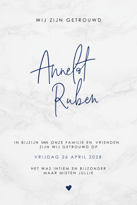 Wij zijn getrouwd kaart met marmer en hartje