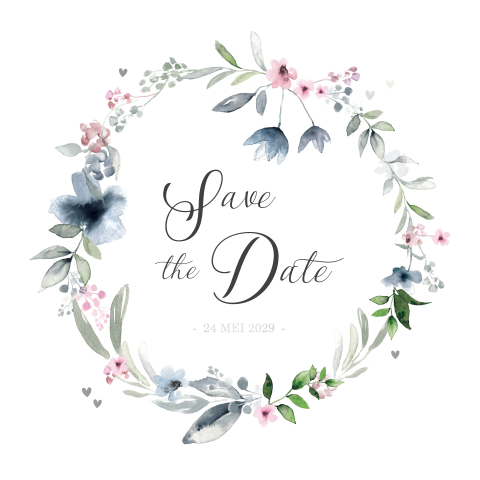 Save the Date met kransje en zilverfolie