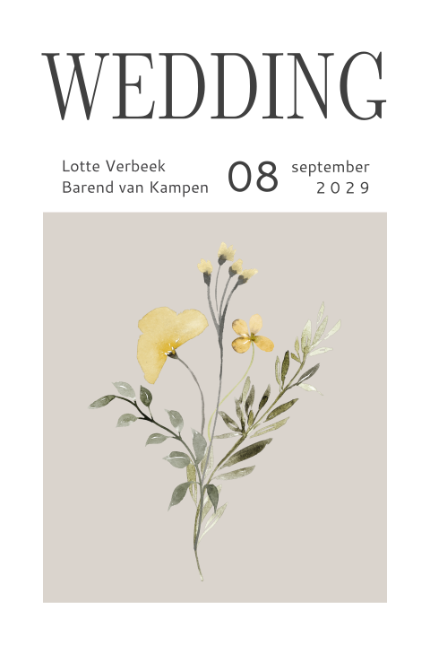 Moderne trouwkaart met grafische bloemen