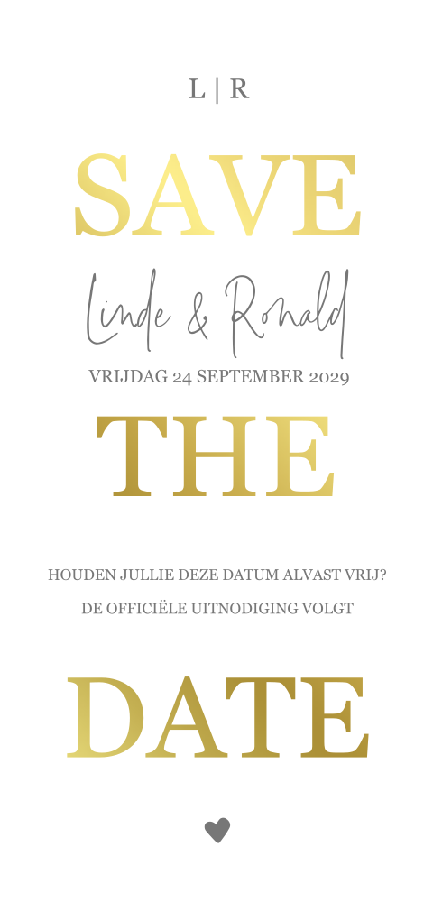 Moderne Save the Date met goudfolie en foto