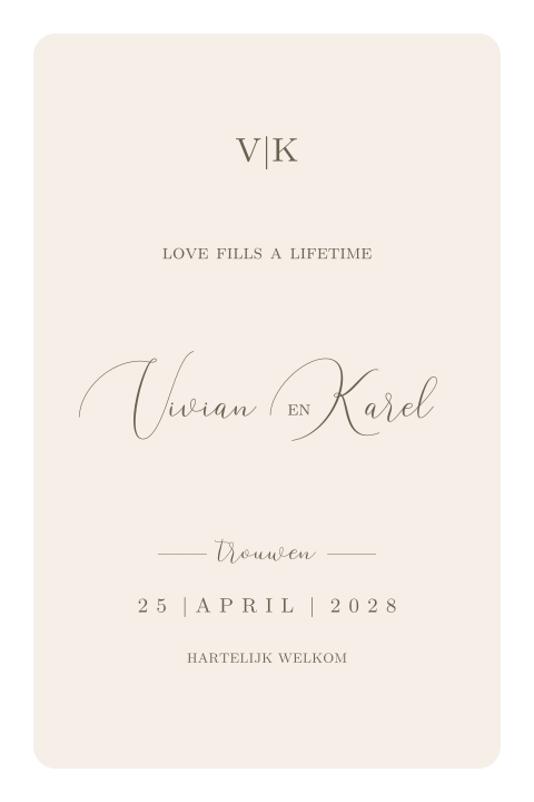 Stijlvolle en chique trouwkaart met ronde hoeken