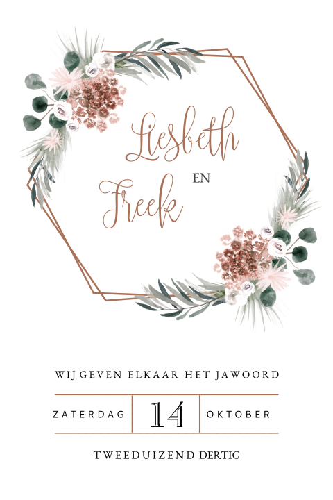 Trouwkaart geometrie en bloemen