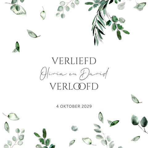 Verlovingskaart met eucalyptus blaadjes