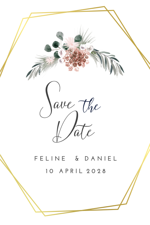 Save the Date met bloemen en geometrie
