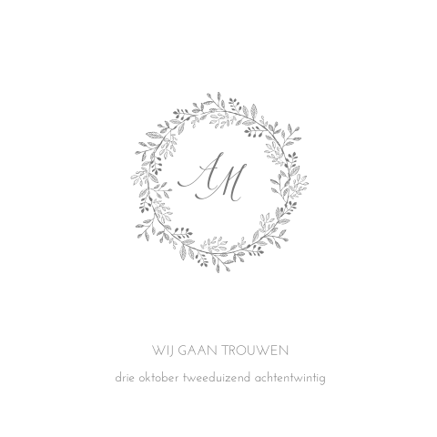 Klassieke trouwkaart met krans van takjes