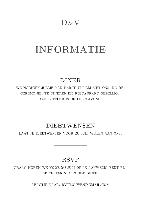 Stijlvol extra informatiekaartje bij trouwkaart