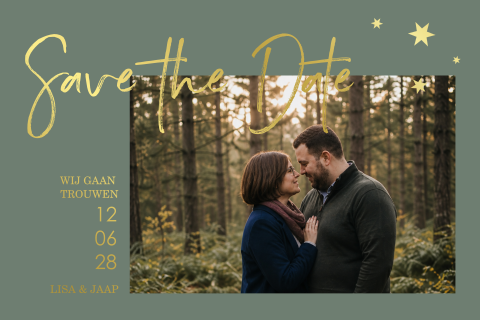 Save the Date kerstkaart met foto en goudfolie
