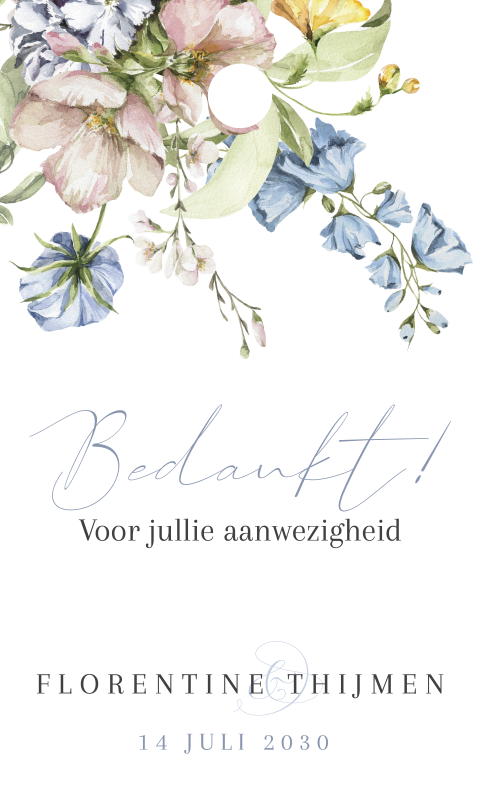 Bedankt labeltje met blauwe bloemen