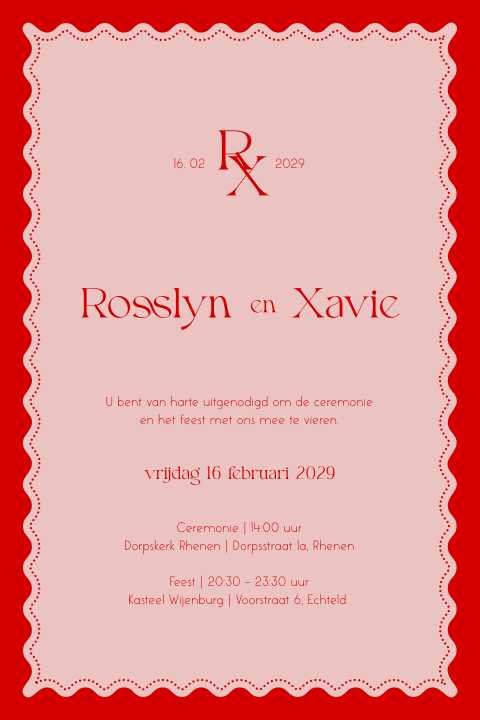 Trend trouwkaart in roze en rood